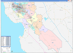 San Jose-Sunnyvale-Santa Clara Metro Area Wall Map Color Cast Style 2026